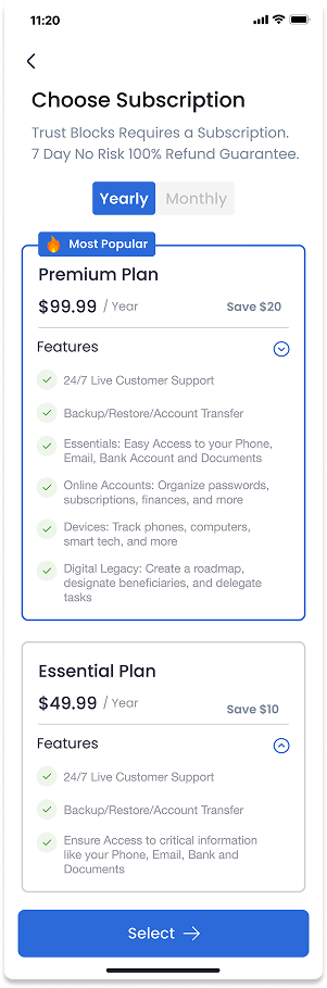 Security setup screen